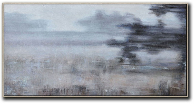 Extra Large Acrylic Painting On Canvas,Panoramic Abstract Landscape Painting,Large Abstract Art Handmade Acrylic Painting,Grey,Black,Brown.etc